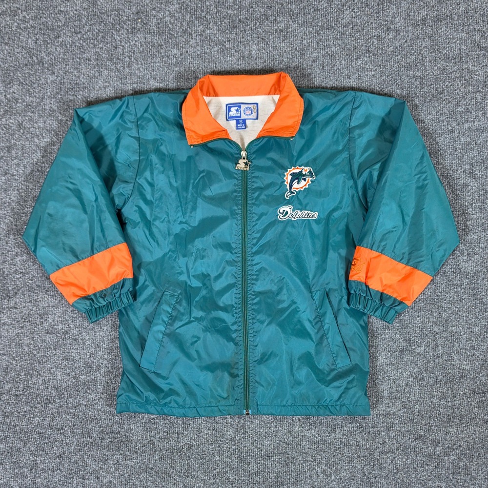 Vintage Starter Miami Dolphins NFL Windbreaker Jacket Teal Orange Mens Small